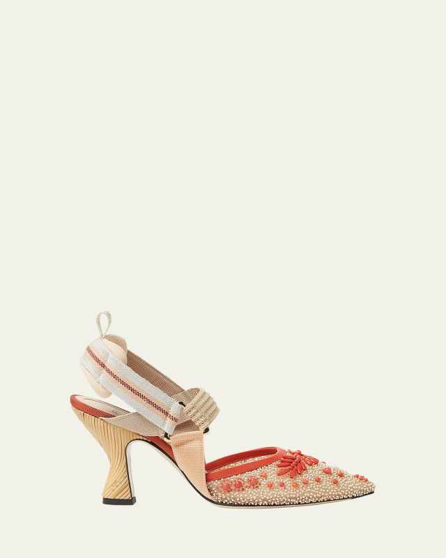 Colibri Beaded Mesh Sporty Slingback Pumps